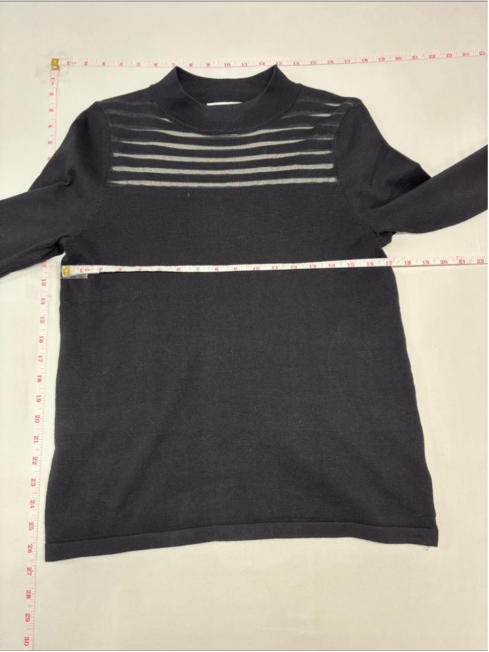 Andrea Jovine Black Mock Neck Knit Sweater with Sheer Stripe Yoke 358 stretch - Picture 4 of 4